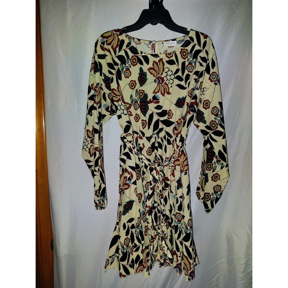 Vestique Floral Print Long Sleeve Mini Dress Boho Cottagecore Size L